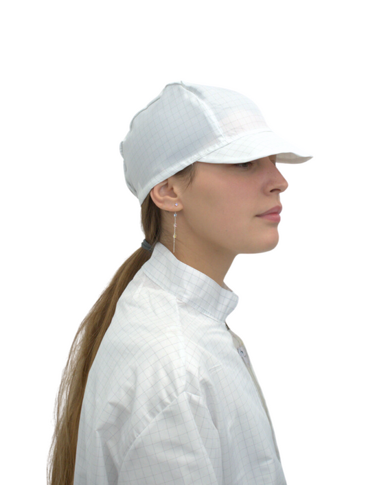 Unisex White Checked Fabric Hat